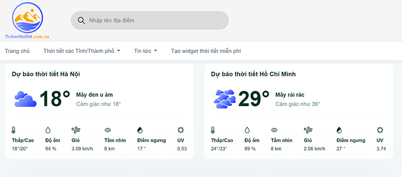 Truy cập vào Dự Báo Thời Tiết để xem thời tiết chiều nay có mưa hay không